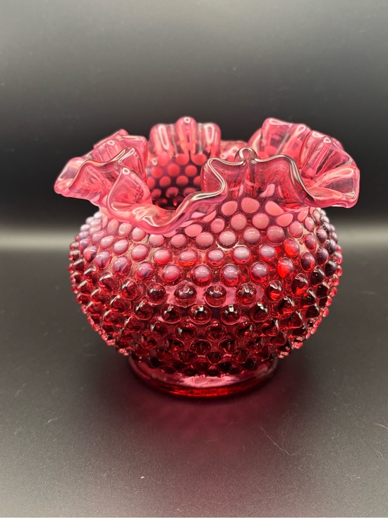 Other - Venton Hobnail Ruffled Cranberry Glass Vase
